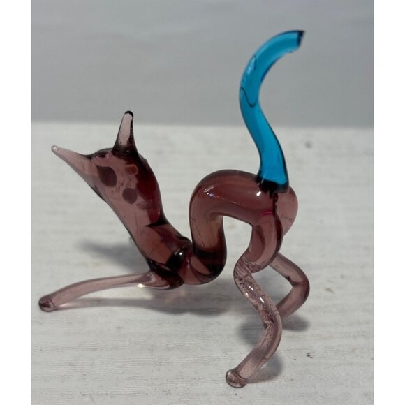 Blown Glass Cat Figurine Blue Tail 2.5" Handcrafted Cat Lovers Unique 2.5" READ - Picture 4 of 8